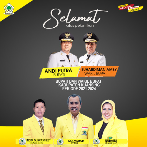 Bupati dan Wakil Bupati Kuansing Dilantik Hari Ini, DPD I Golkar Riau Ucapkan Selamat Bekerja 